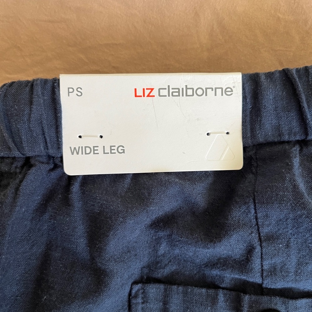Dark Blue Wide Leg Linen Pants - Picture 3 of 3